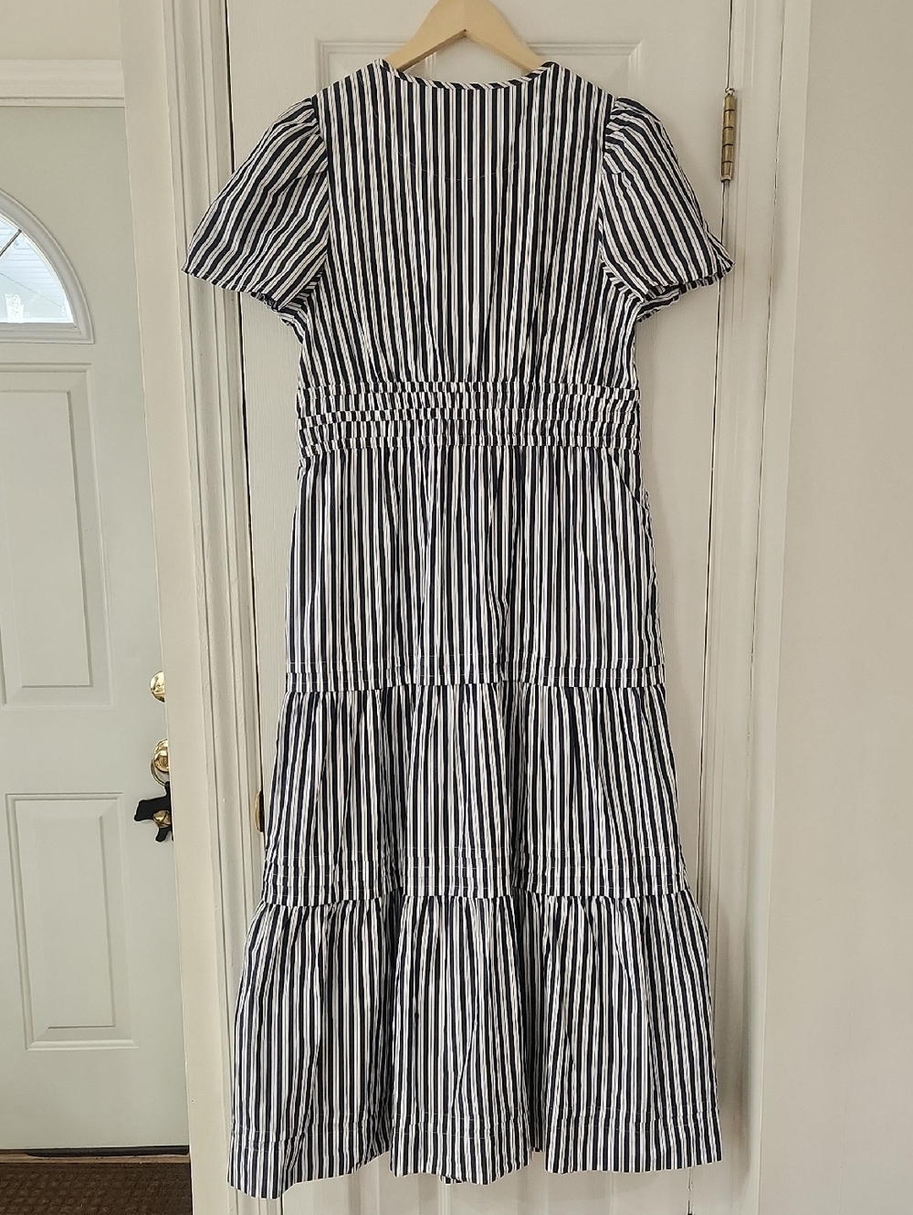 Quince 100% Organic Cotton Poplin Tiered Maxi Dress in Hudson Stripe L - Picture 7 of 17